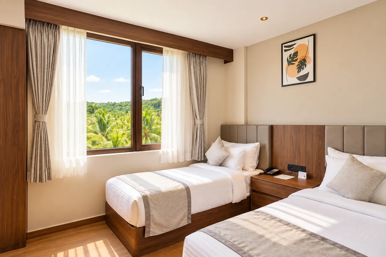 Premium Twin Room interior photo 3 at Hotel Pumerai Honnavar